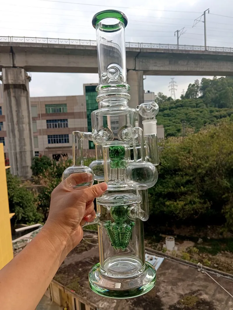 18 inch Super Thick Hookahs Glass Bong Recycler with Filters Female 18mm Straight Type Smoking Pipes