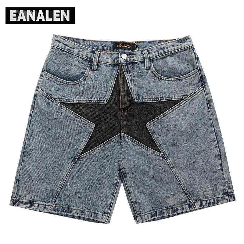 Shorts masculinos harajuku costura de jeans shorts de jeans masculinos de moda casual punk rock rock hip hop streetwear calças de moda de moda t220825