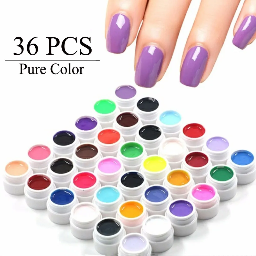 Hurtownia-36 Pure Color Żel UV Nail Art Porady DIY Dekoracje do Paznokci Manicure Żel Polski Paznokci Rozszerzenie Pro Żel Lakiery Makijaż Narzędzia