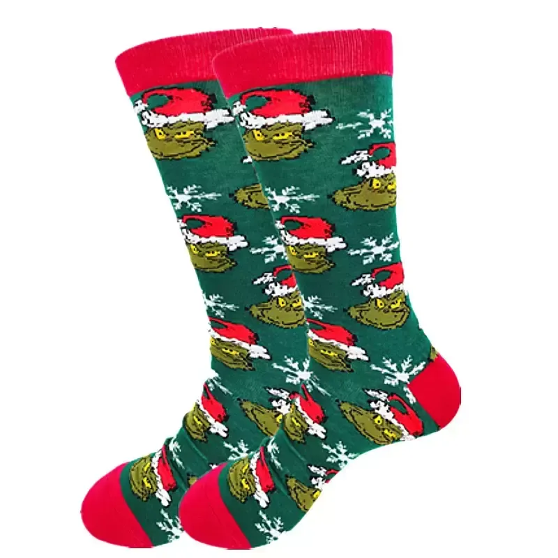 DHL Fast Cotton Down Yarn men`s Grinch Christmas socks Spring Autumn and Winter wear Funny Anime Street Wind Skateboard in the tube socks