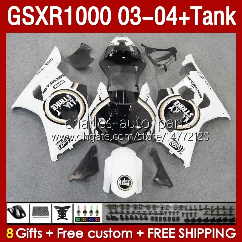 Injection mold Fairings For SUZUKI GSXR-1000 K 3 GSXR 1000 CC K3 GSXR1000 2003 2004 Body 147No.89 GSX-R1000 1000CC 03 04 GSX R1000 2003-2004 OEM Fairing & Tank lucky white