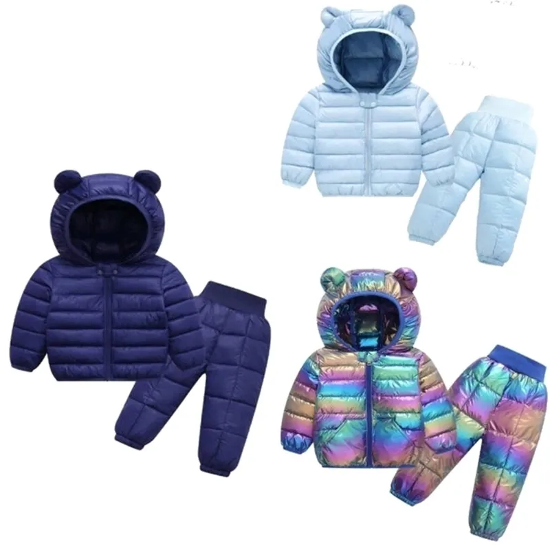 Roupas conjuntos de inverno crianças menino menino quente com capuz de calça calças meninas meninos neve de neve de roupas de esqui a220826