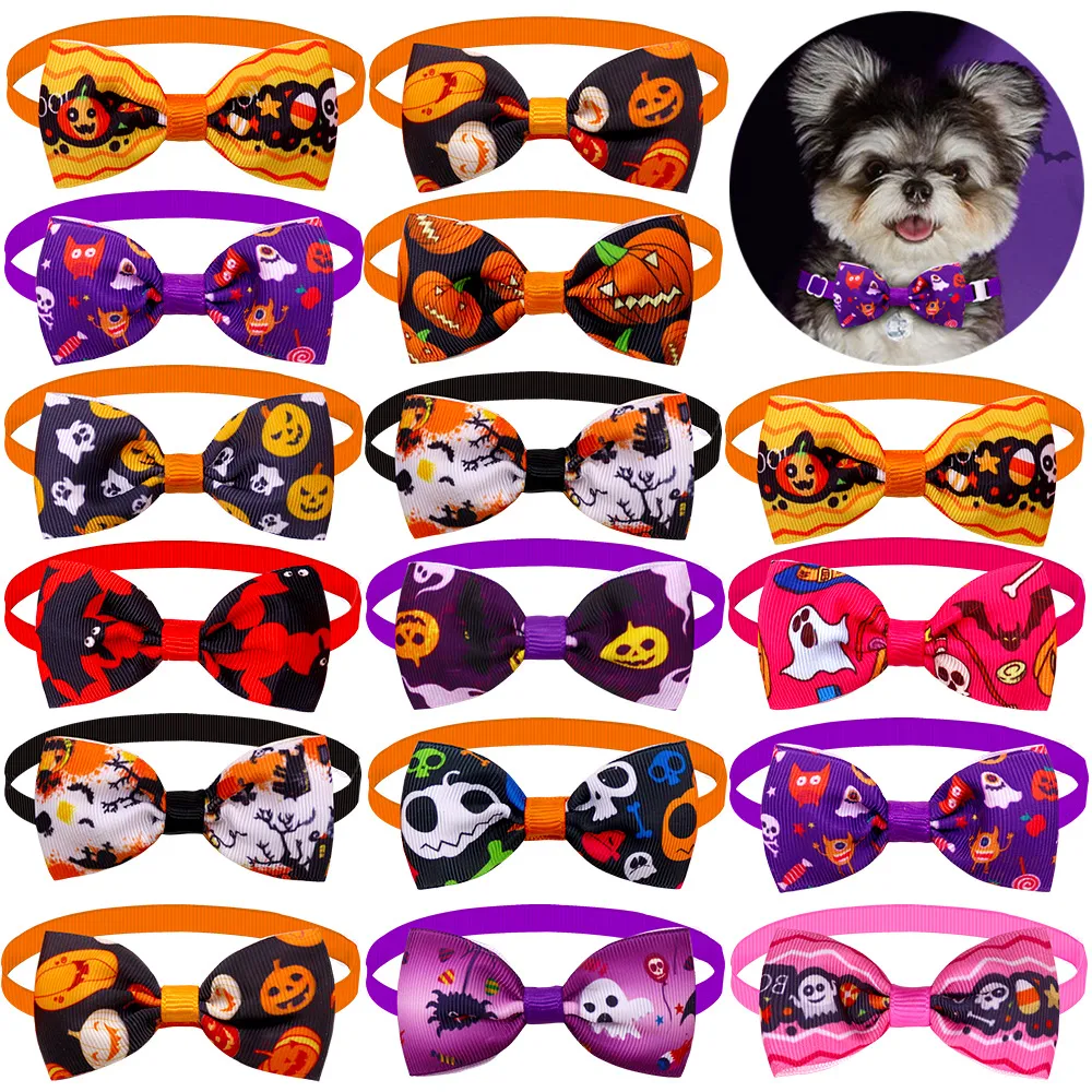 Hund Bow Ties Halloween Dog Apparel Justerbara kattbågar slipsar Pumpkin Ghost Pet Bowtie Collar Accessories For All Saints Day Fall Thanksgiving Decoration A381