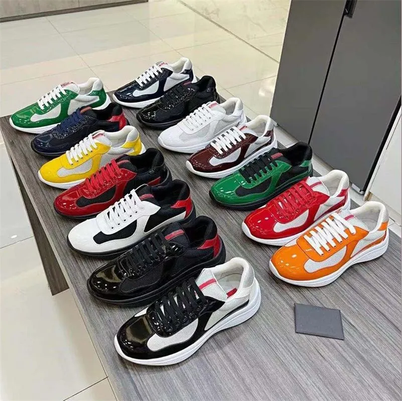 Designer Sneakers Americas Cup Sneakers Men Casual Shoes Platform Shoe Orange Patent Leather Mesh Flat Trainer Rubber Bottom Trainers
