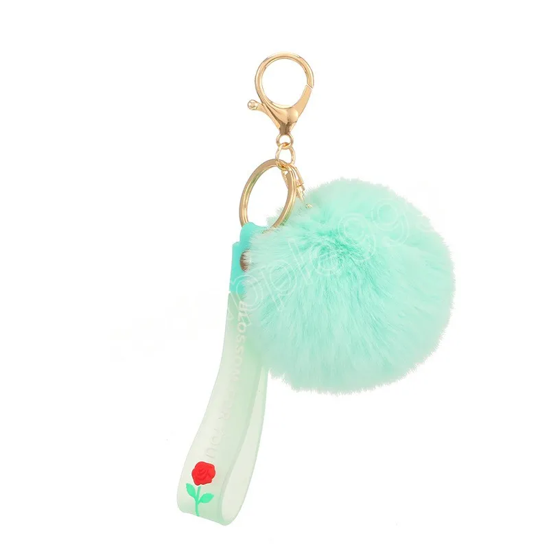 Trinka fluffig konstgjord kanin päls boll nyckel kedja transparent rep pompoms nyckelring kvinnor bilväska nyckelring
