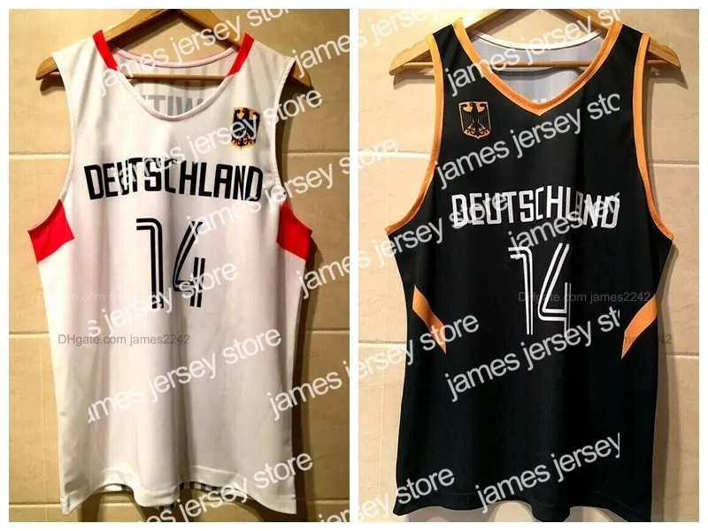 Jerseys de basquete personalizado Dirk Nowitzki # 14 Jersey de basquete Bundesrepublik Deutschland Team Alemanha Branco BlackSize S-4XL Qualquer nome e número Top Quality
