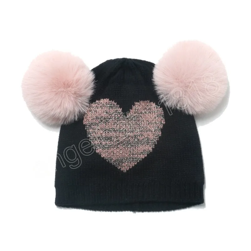 Cappello invernale bambini Bobble Berretto con pompon lavorato a maglia Berretto bambini ragazze Accessori ragazzi Cappelli bambini a cuore dolce Regalo di Natale