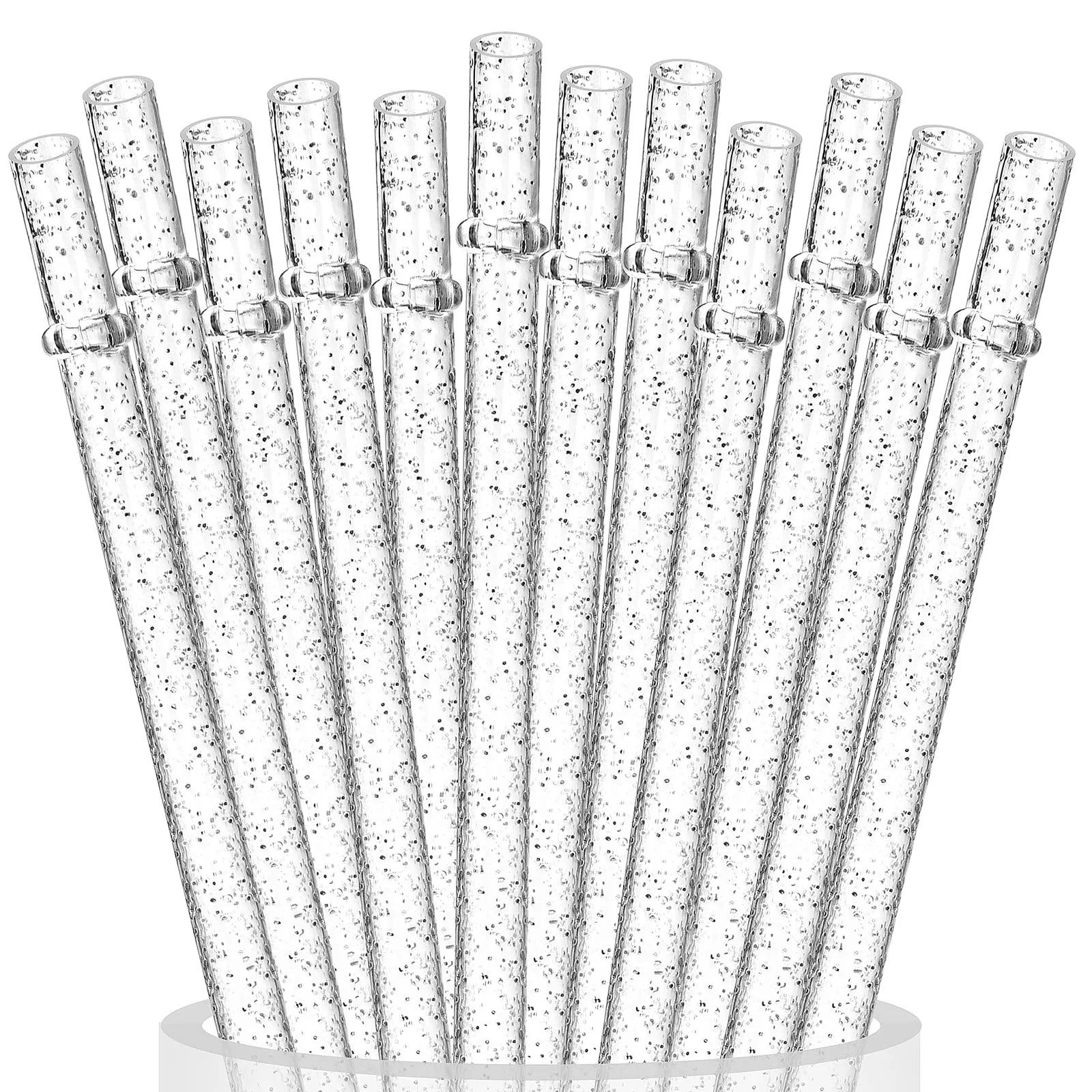 Drinking Straws Reusable Clear Plastic Glitter 11 Long Hard Tumbler Replacement For 20 Oz 30 / Rtic Mason Jars With Cleaning Brush amxuo