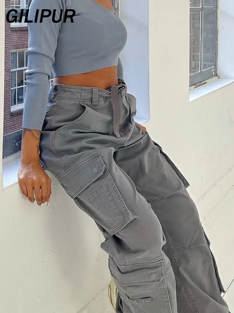 Vintage High Waist Cargo Capris For Women Casual Denim Sweatpant