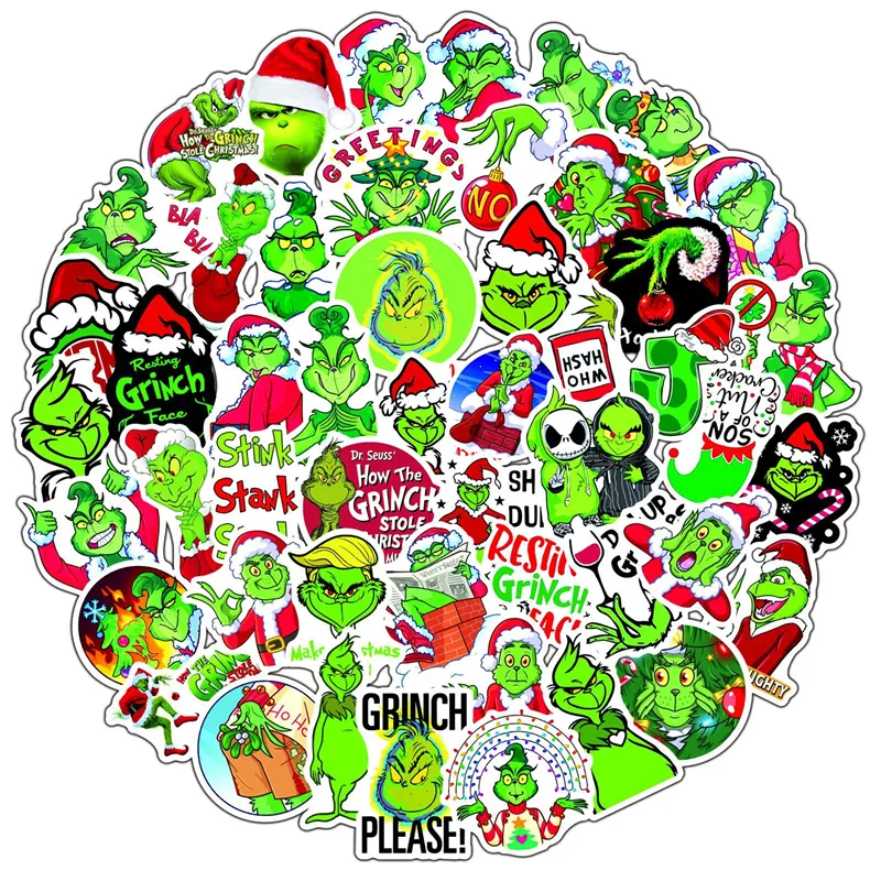 50pcs Grinch Christmas Sticker Pack para laptop de garrafas de ￡gua Decalques ￠ prova d'￡gua