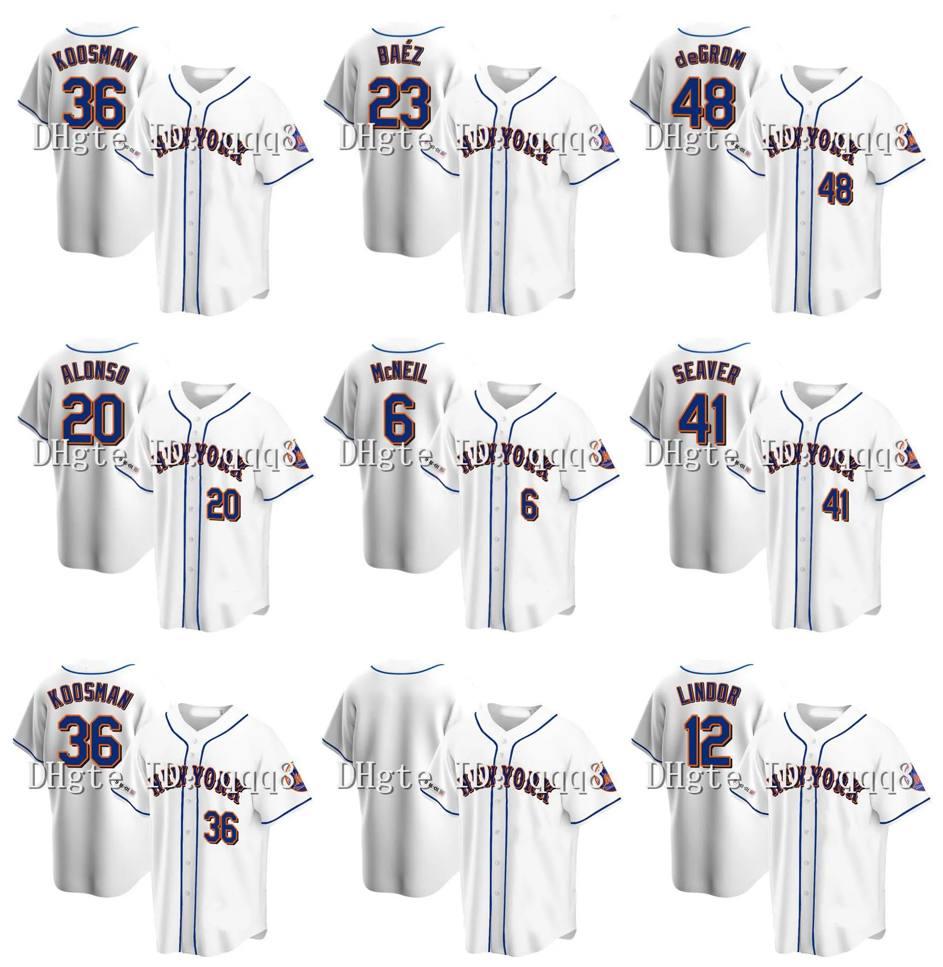 11/09/2021 20º aniversário Francisco Lindor Baseball Jersey Mets Jacob deGrom Pete Alonso Novo Mike Piazza Dwight Gooden Keith Hernandez Jeff McNeil Starling Marte