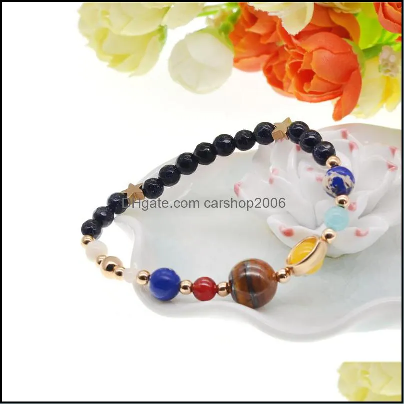 Beaded Strands Universe Galaxy The Eight Planets In Solar System Guardian Star Natural Stone Beads Bracelet Bangle For Women Men G Dhhx0