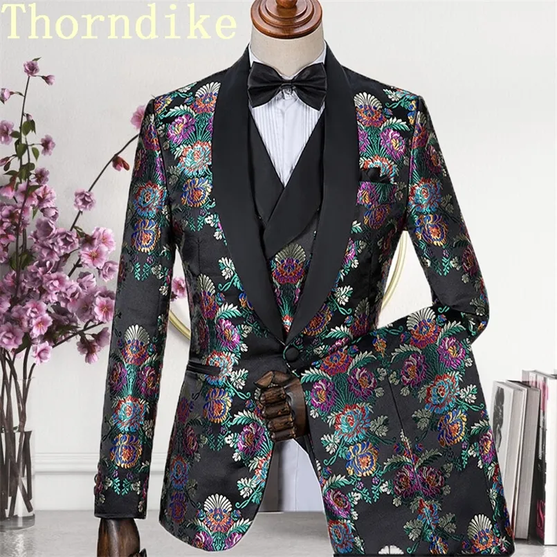 Costumes pour hommes Blazers Thorndike beau dîner Jacquard noir smoking sur mesure pour formel pour hommes veste gilet pantalon 220826