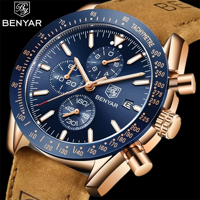 Armbandsur Benyar Men tittar på varumärke lyxiga silikonband vattentät sportkvarts kronograf militär klockklocka maskulino 220826