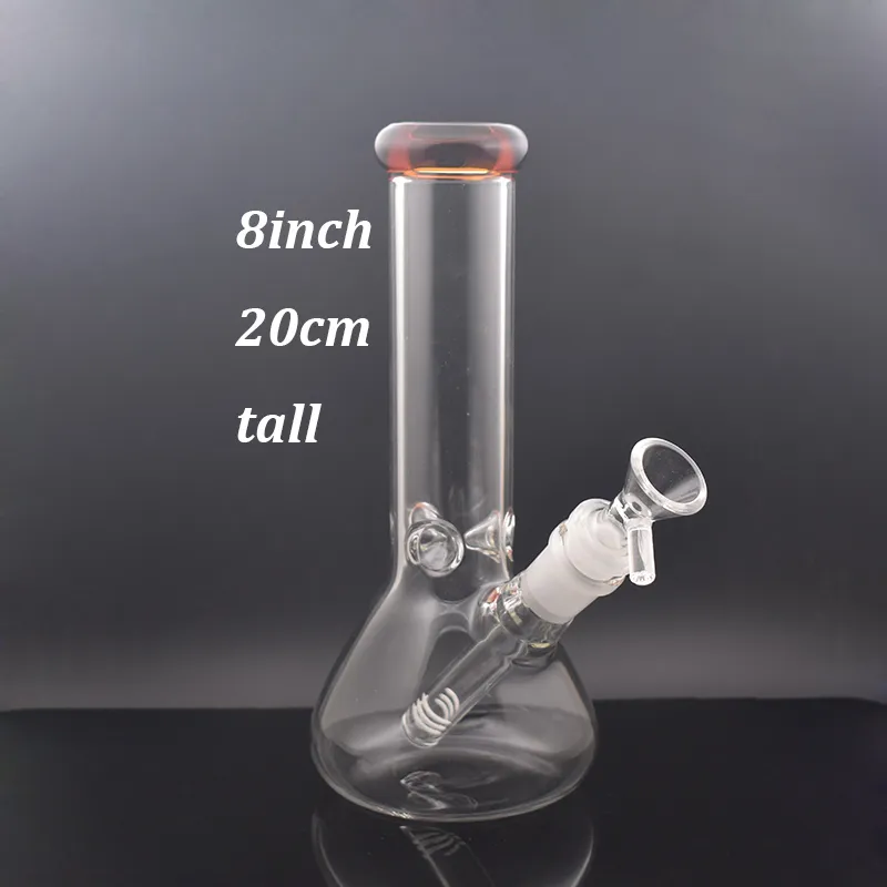 8 pouces accessoires de fumer bécher en verre Bong avec 14mm narguilés femelles tige en bas bol mâle bouteille épaisse Dab plate-forme eau Bongs recycleur plates-formes pétrolières 2 pièces