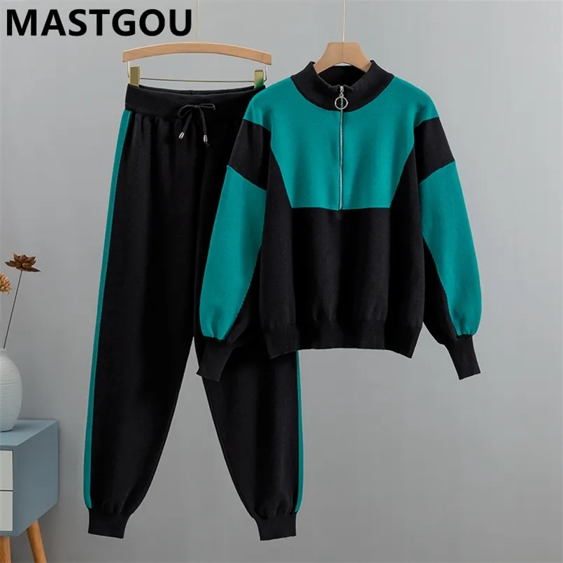 Femmes deux pièces pantalons MASTGOU printemps automne tricoté femmes survêtement sarouel ensemble femme 2 deux pièces femmes vêtements de sport costumes 220826