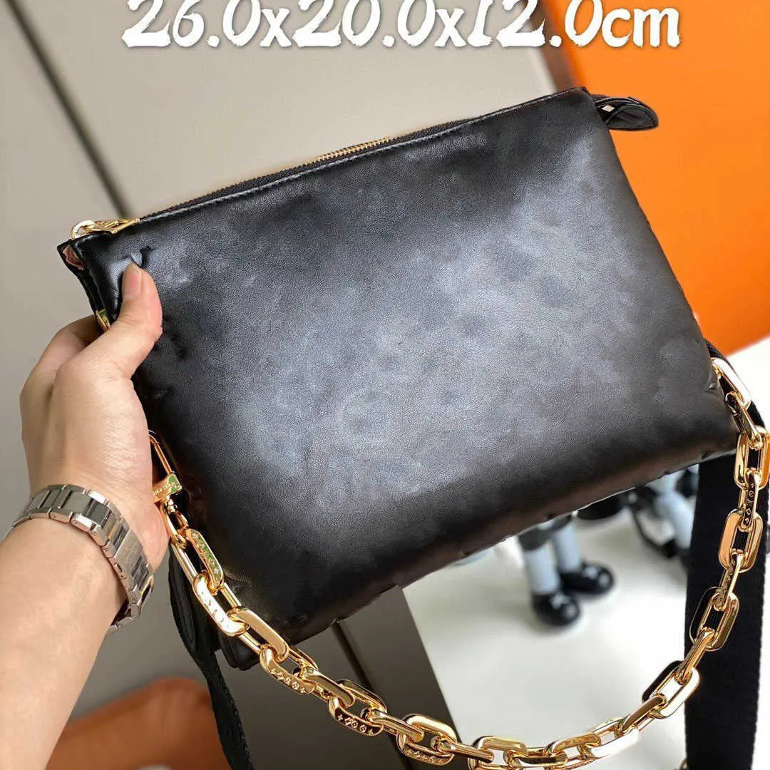 Luis Vuittons Luxury Leather Designer Black Chain Shoulder Bag With