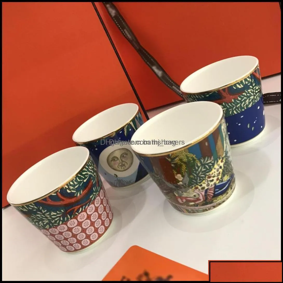 Tazas Utensilios para beber Cocina Comedor Bar Hogar Jardín Lujos Diseñadores Naranja Leche clásica Taza de café Juego de tazas Elegante Hueso China Se Dhebz Dr Dhp7U