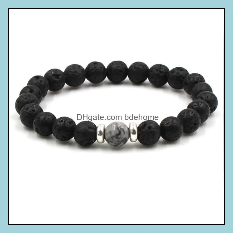 Bracelets de charme 10 couleurs 8mm perles de pierre de lave noire bracelet élastique diffuseur d'huile essentielle roche volcanique cordes à main perlées goutte d dhznr