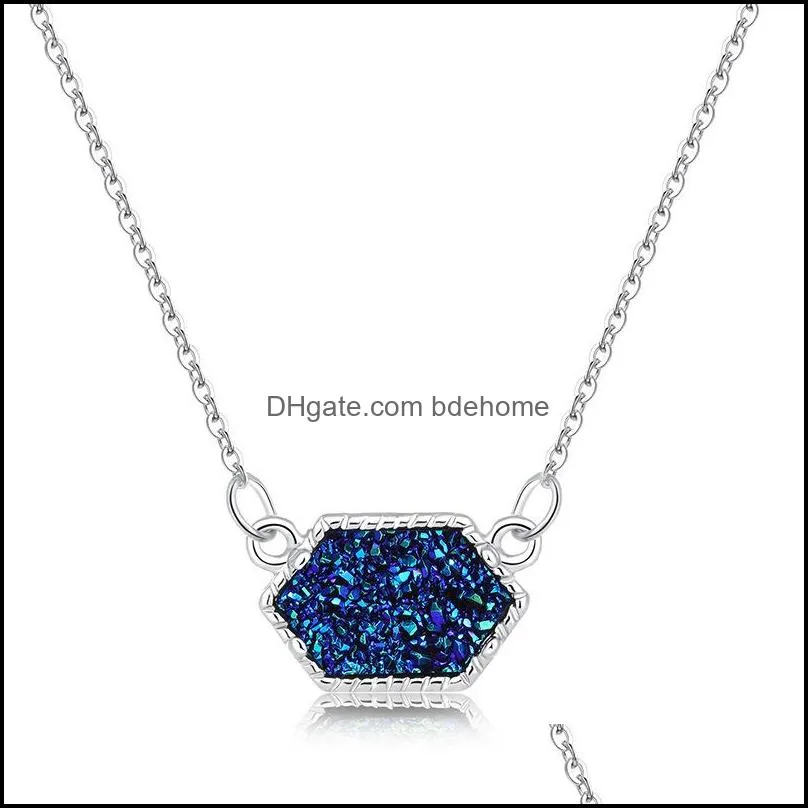 Pendentif Colliers Haute Qualité Géométrie Druzy Drusy Collier Pour Femmes Résine Sier Plaqué Or 10 Couleur Bijoux De Mode En Gros Dro Dhcpo