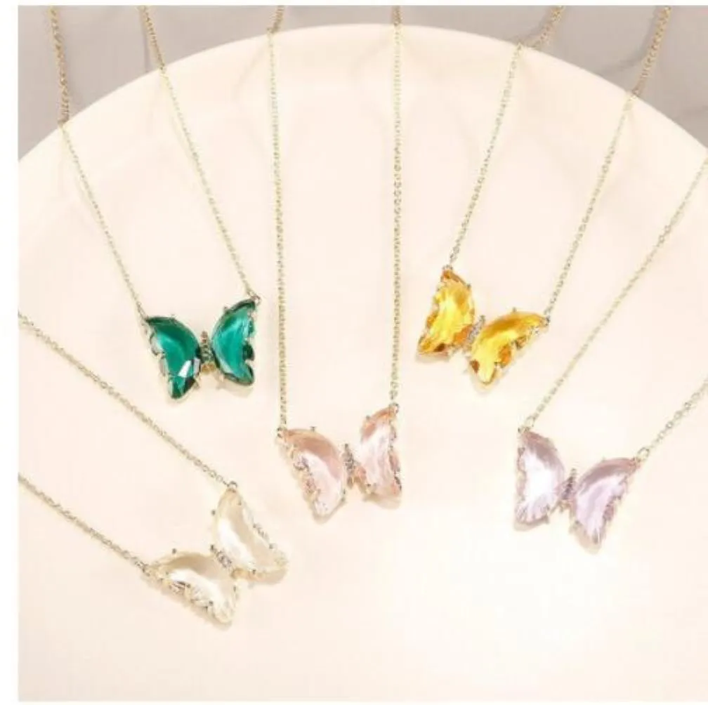 Naszyjniki wisiorek wisiorki biżuteria ręcznie robione 6 kolorów Murano Lampwork Glass Mix Kolor Naszyjnik motyla Dziękczynienia Dhuxd