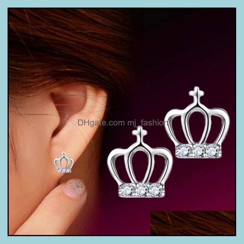 Charm 925 Sterling Sier Crown örhängen för kvinnor Fashion Tiny Ear Pin Fine Jewelry Drop Delivery 2021 MJFashion Dhuvs