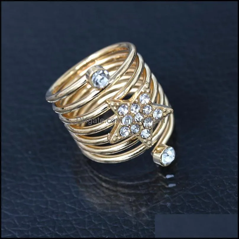 Stud Pretty Spring Ring Elegant Rhinestone Finger Clanding Rings Beautifly Fashion Jewelry Midi Drop Delivery 2021 ￶rh￤ngen MJFASHIO DH19R