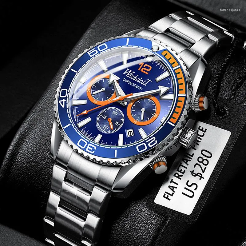 Orologi da polso WISHDOIT 2022 Orologio subacqueo alla moda da uomo Blue Top in acciaio inossidabile impermeabile per il tempo libero sportivo al quarzo