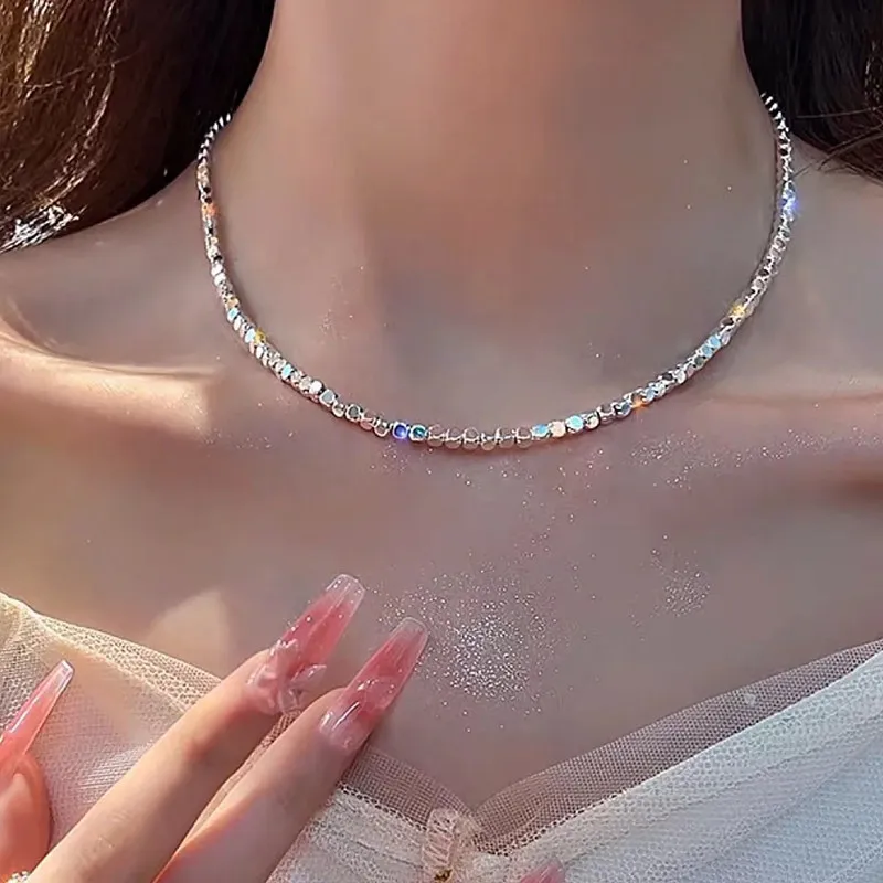 2022 mode argent couleur étincelant collier ras du cou pour les femmes élégant clavicule chaîne collier fête mariage collier bijoux cadeau