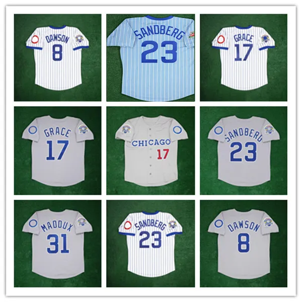 Chicago 1990 All Star Retro Baseball Jerseys 17 Mark Grace Greg 31 Maddux 8 Andre Dawson 23 Ryne Sandberg 14 Ernie Banks 21 Sammy Sosa Stitched Cubs Grey White