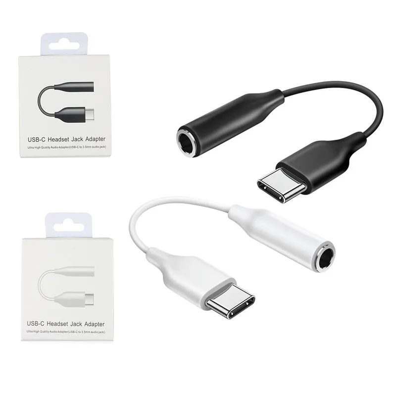 Adattatori per cellulari Tipo-C Maschio USB-C a 3,5 mm Adattatore per cavo auricolare Aux Audio Female Jack per Samsung Note 10 20 Plus con pacchetto al dettaglio