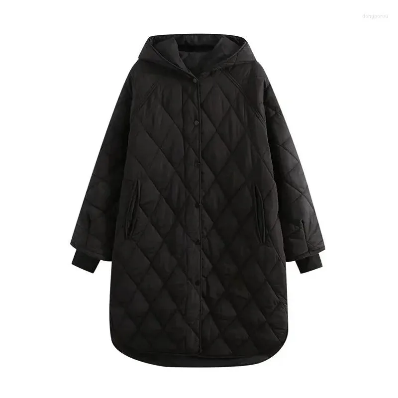 Damesgeul lagen winter dames overjas hooded parkas jassen warme lange jas hoody plaid mode jas massieve knop oversized vrouw