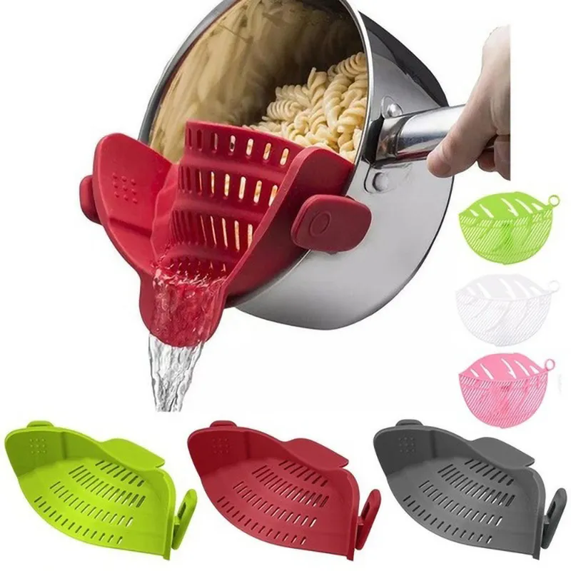 Colanders Strainer Siliconen Keuken Strainer Clip Pan Afwijkrek BOOL TRICHNEL RIJST Pasta Groente Washing Wasverkander Draining Overtollige vloeibare universiteit 220827