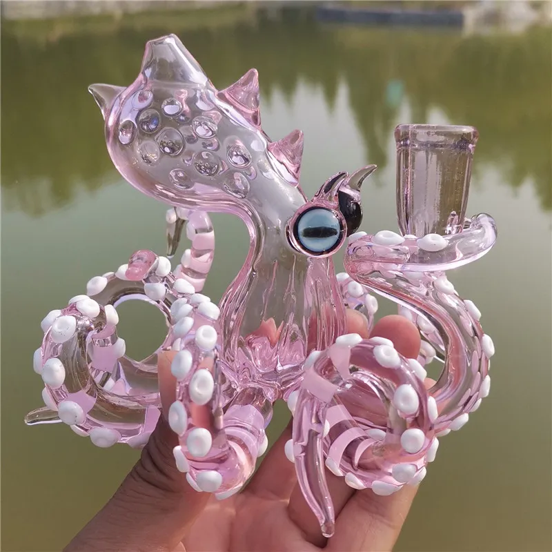 Polpo spesso Acqua Bong Pipa Narghilè Bubbler Dab Rig Narghilè 14,4 mm Giunto femmina Rosa Accessori per fumatori CCG Whosale Bubbler Beaker Craftbong Bang