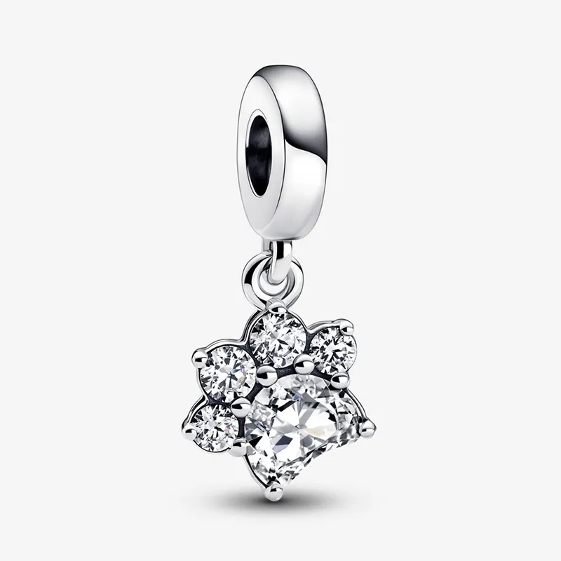 Sparkling Pet Paw Print Dangle Silver Charm 925 Sterling Silver Pandora Crystal Cz Moments For Fit Charms Pärlor Armband Smycken 792247C01 Andy Jewel