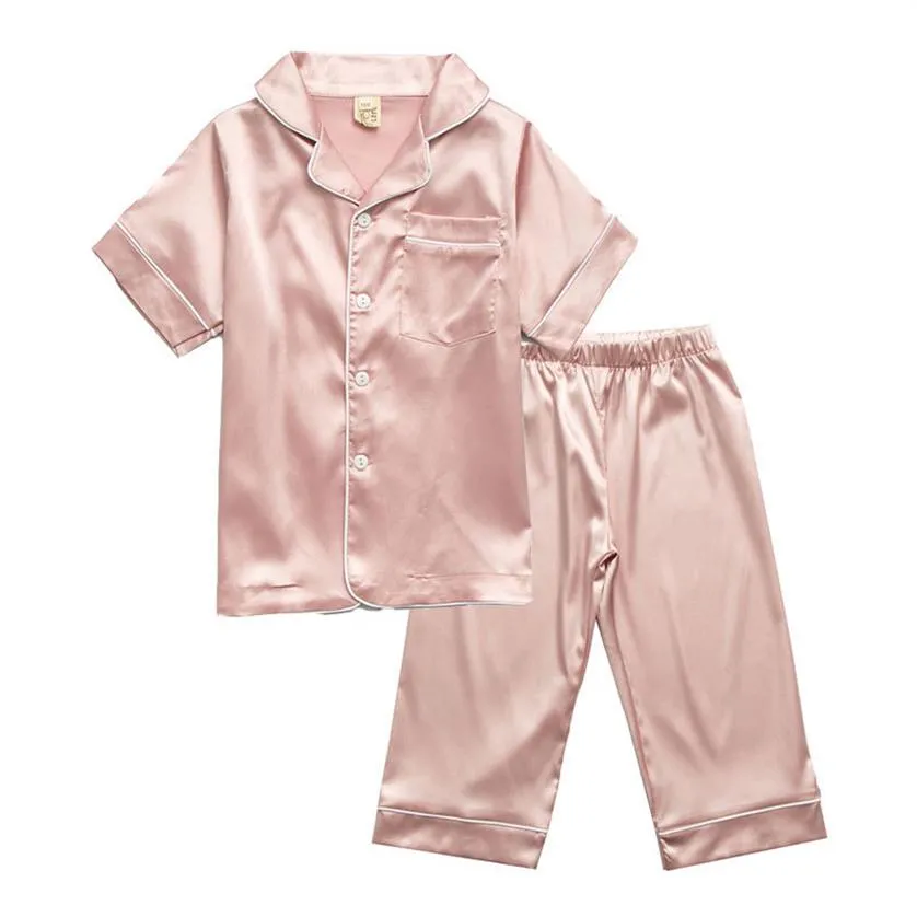 Children Silk Pajamas Kids Summer Pyjamas Set For Girls Boys 2020