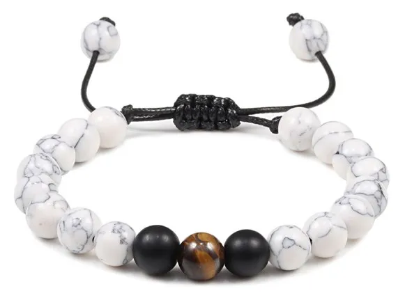 Fashion Strons Stone Natural 8 mm Blanc Turquoise Agate Bracelet Buddha Bouddha Bijoux en bois pour les femmes D6