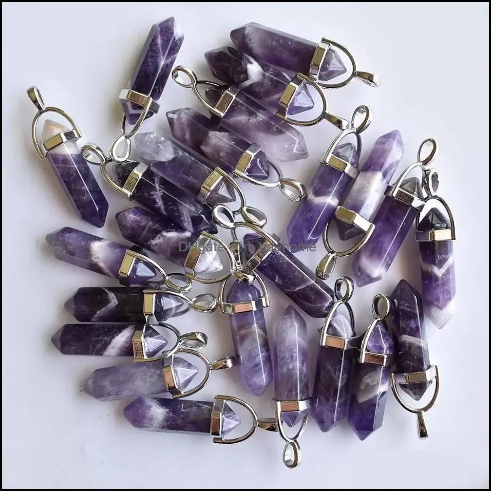 Charms Natural Stripe Amethysts Hexagonal Healing Reiki Point Crystal Pendants For Jewelry Making Wholesale Drop Delivery 2021 Findin Dhp7D