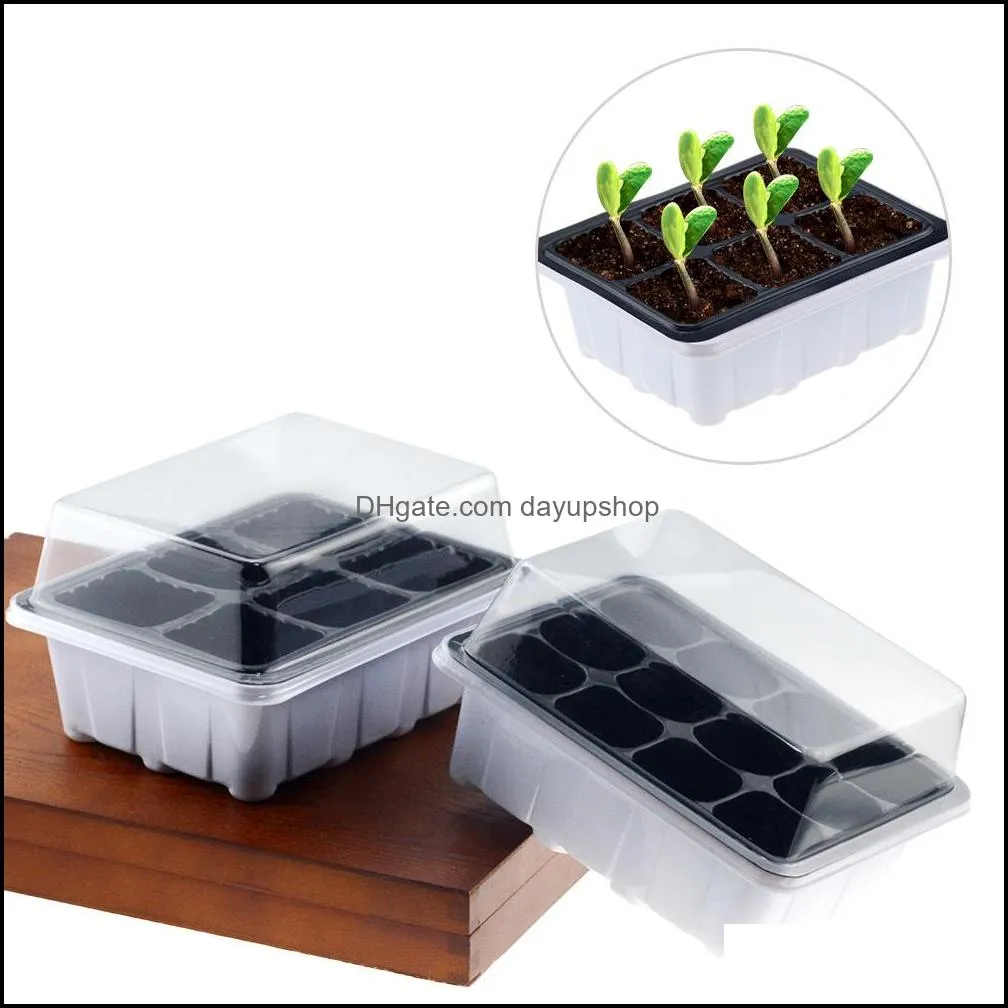 Planters POTS 6/12 Plastskolor Blomma Planting Seed Tray Kit Plant Gerination Box With Dome och Bas Garden Grow Gar Dayupshop Dhhxj