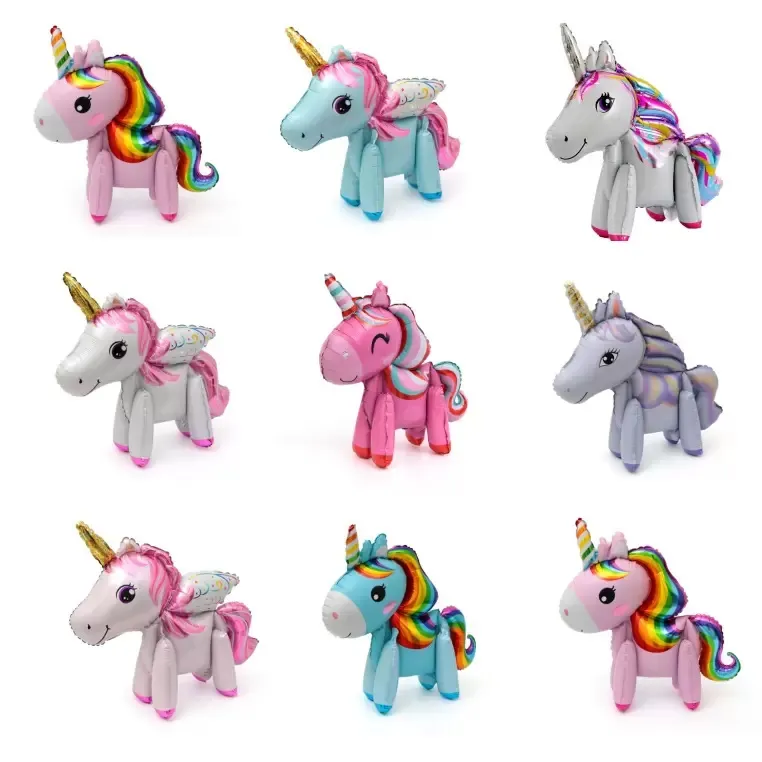 3D -montering Rainbow Horse Balloon Baby Birthday Decorative Aluminium Balloons