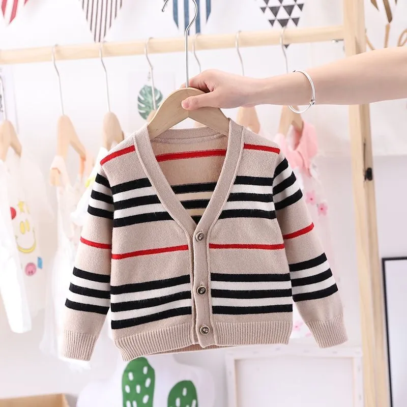 Kinder-Designer-Cardigan-Pullover, karierter Strick-Baumwollpullover, bedruckte Kinderpullover, Pullover, Wollmischungen, Kleidung für Jungen und Mädchen