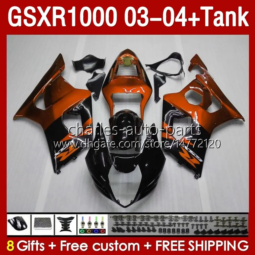Fairings Kit & Tank For SUZUKI GSXR-1000 K 3 GSXR 1000 CC K3 03-04 Injection mold Body 147No.135 GSX-R1000 1000CC GSXR1000 2003 2004 GSX R1000 03 04 OEM Fairing orange glossy