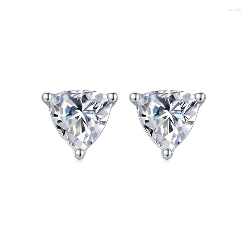 Boucles d'Oreilles Argent 925 Original Plaqué Or Blanc 18K Total 1 Carat Diamant Test Passé D Couleur Moissanite Triangle Teen Girls