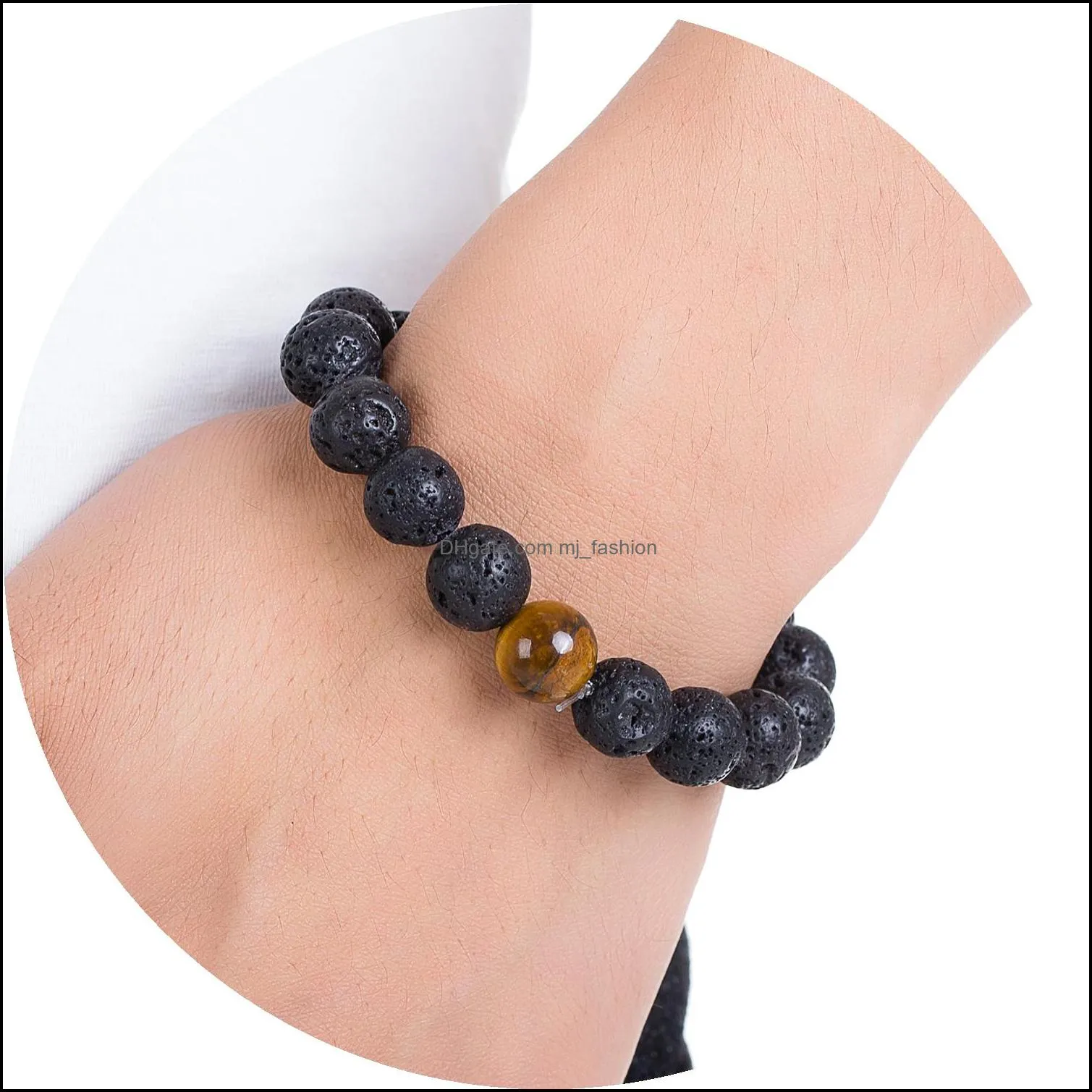 Pulseira com miçangas de pedra natural, pedras vulcânicas, pedras preciosas, difusão, óleo essencial, ioga, joias de pulso, entrega direta, 20 dhqul