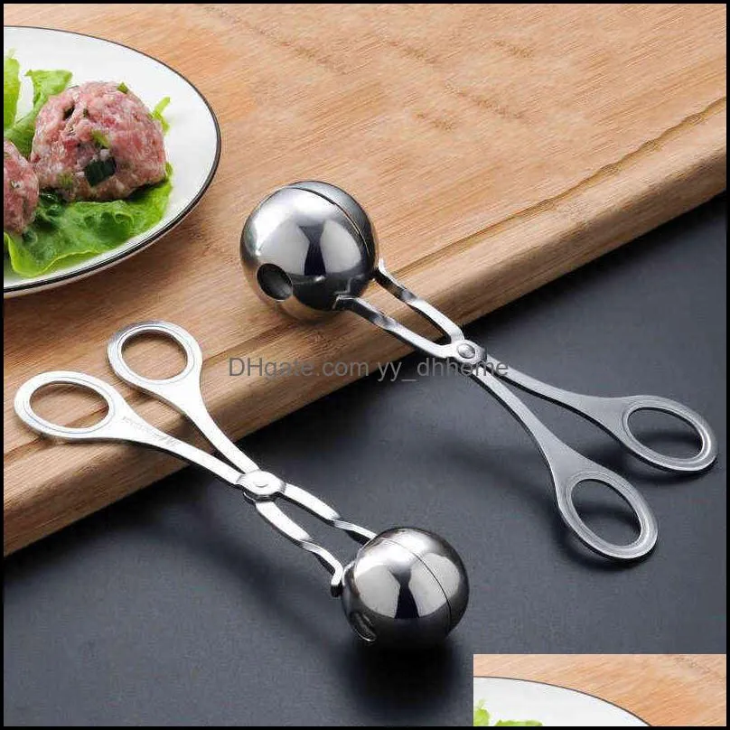 Ice Cream Tools Meatball Scoop Ball Maker Mold Stainless Steel Baller Tongs Non-Stick Meatballs Makers Cookie Scoops Kitchen Cooking Dh18M