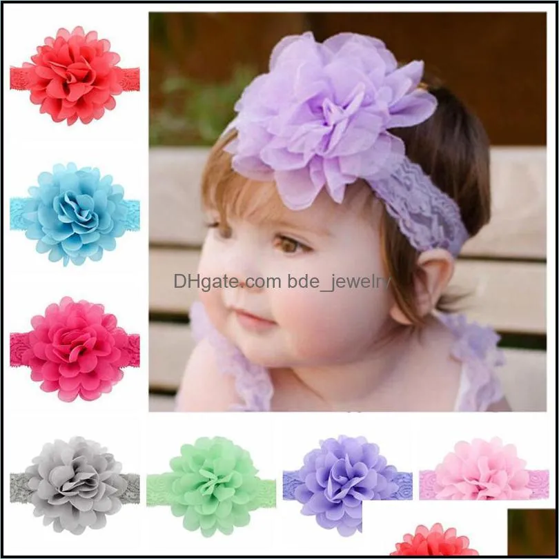 H￥rtillbeh￶r 12 F￤rger Chiffon Flower Nyf￶dd pannband Elastiska spetsar f￶r flickor Baby Hairband Drop Delivery 2021 Baby Kids Mat DHSSM