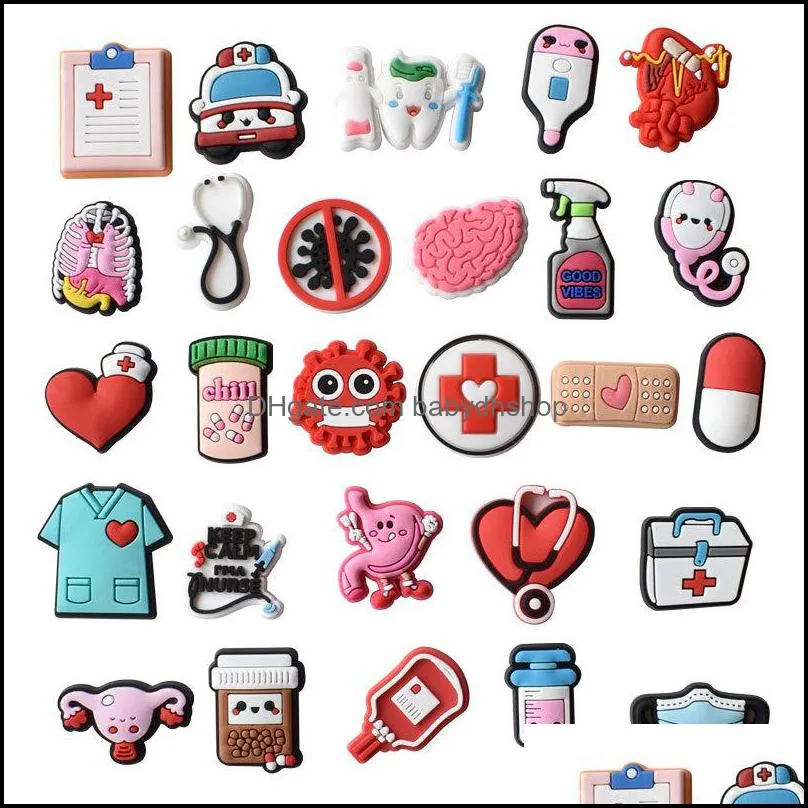 Cartoon Accessories Wholesale Medical Collection Croc Shoe Nurse Charms Doctor Pill Red Pin Pieces Wristband Bracelet Deco Babydhshop Otyeu