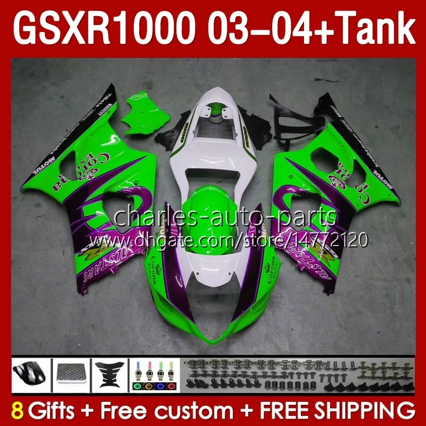 OEM Fairings For SUZUKI GSXR-1000 K 3 GSXR 1000 CC K3 03 04 Bodys 147No.143 GSX-R1000 1000CC GSXR1000 03-04 GSX R1000 2003 2004 Injection mold Fairing & Tank green stock