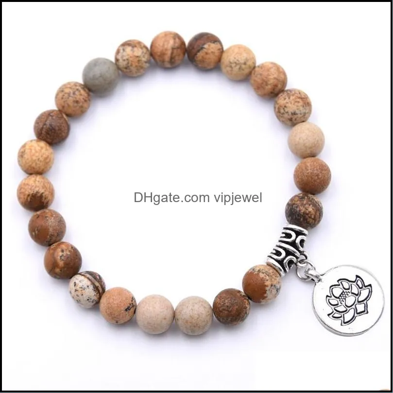 Beaded Strands Natural Stone Lotus Pendant Män och kvinnor Elastiska armband Essential Oil Diffusion Yoga Cure Drop Delivery 2021 Jewel DHS3V