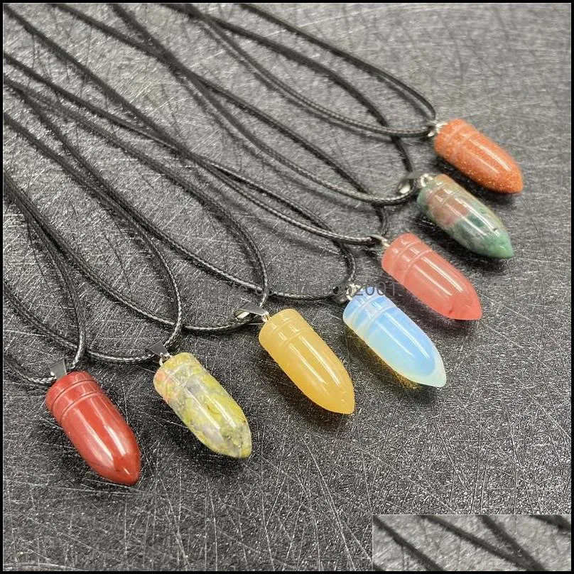 Colares pendentes moldam cura Reiki Stone Pillar Pendum Men colar Jóias de energia Hip Hop Retro Punk Drop entrega 2021 pend dhldx